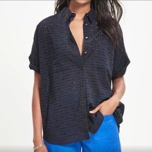 Madewell | Navy Eyelet Courier Button Up Top L